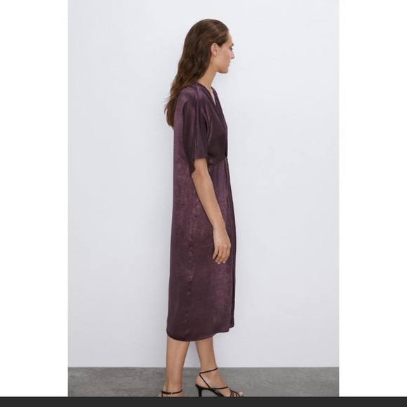 Zara Brown Satin Sheen Cocktail Midi Dress, Size Small - Picture 3 of 8